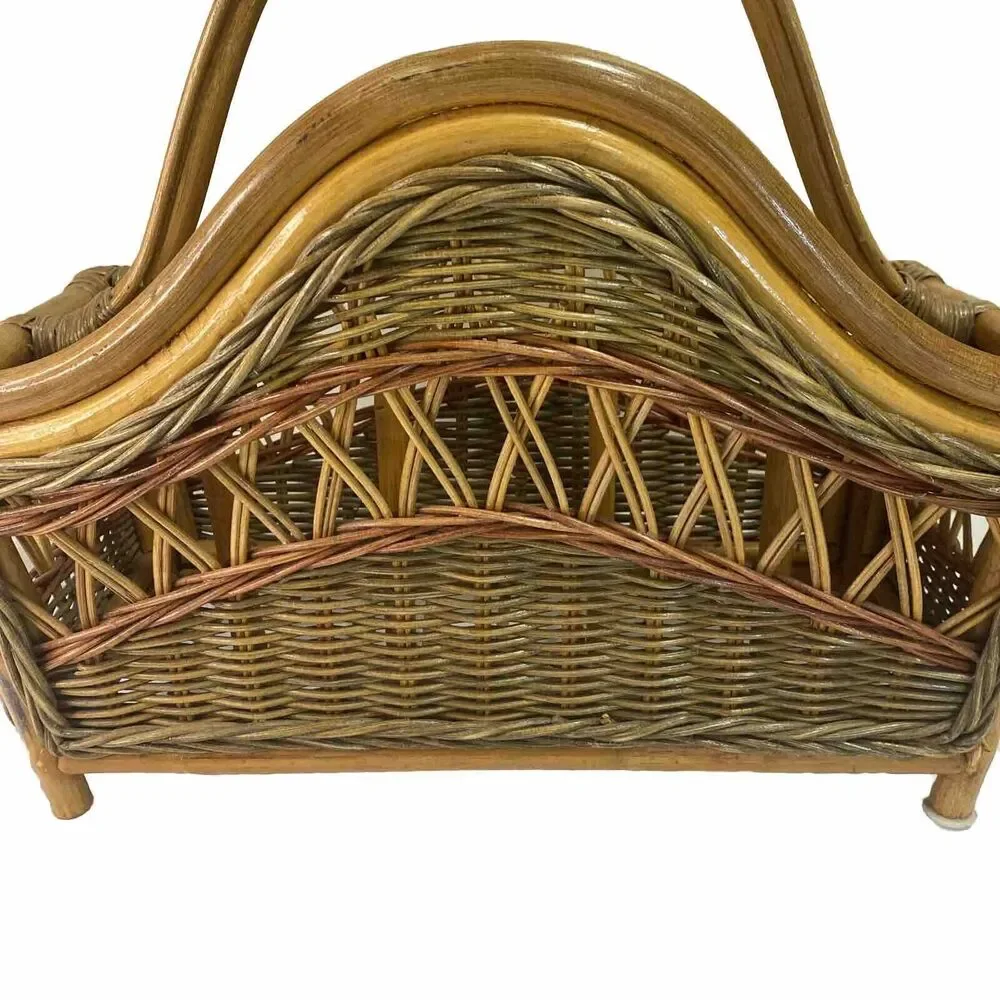 VTG Bent Wood Rattan Bamboo Rack‎ Holder Magazine Towel MCM Boho Decor 19X10x18